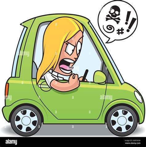 Cartoon Illustration Of An Angry Woman Driver Insulting Someone Stock