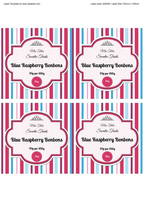 Raspberry Bonbons Sweet Jar Labels Template Image Canning Ts