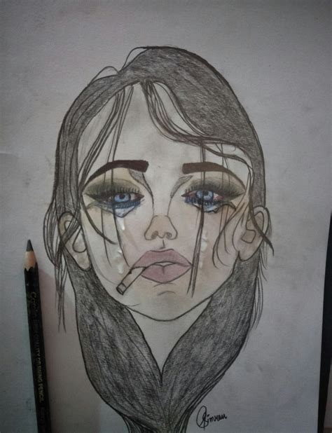 Sad Crying Girl Tears Face Colorful Drawing Drawing Skill