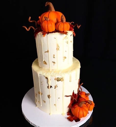 Fall Pumpkin Wedding Cake Buttercream Cake With Gold Leaf And White