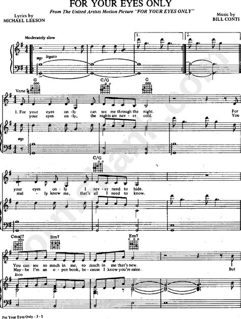 For Your Eyes Only Sheet Music Bill Conti Printable Pdf Download