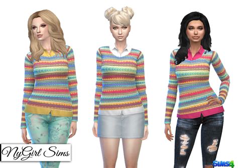 Nygirl Sims 4 Rainbow Knit Sweater With Colored Button Up