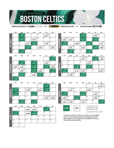 Click here for printable 2017-18 Boston Celtics schedule | RSN