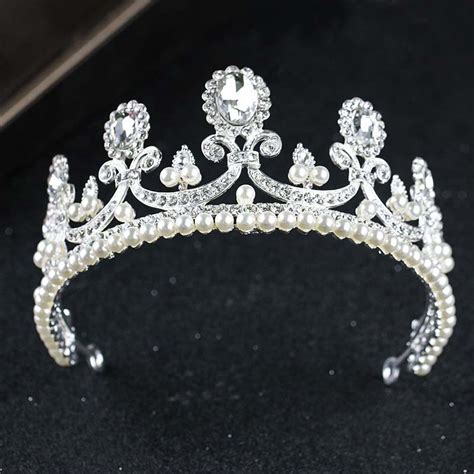 Beauty Bridal Tiaras White Pearl Crystal Bride Tiaras And Crown