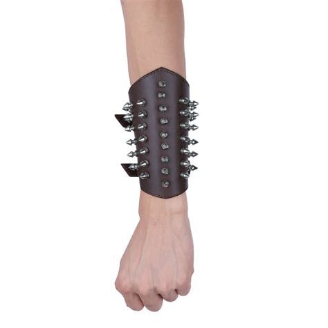 Men Women Faux Leather Metal Spikes Gauntlet Wristband Armband Medieval