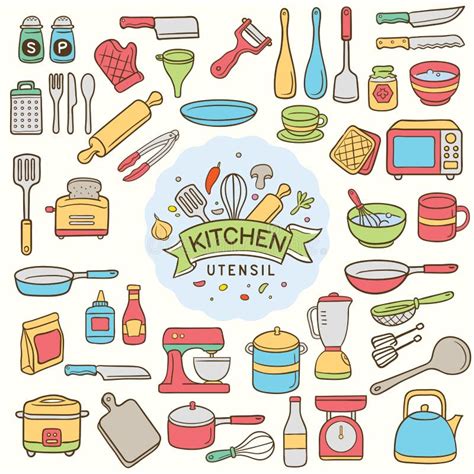 Set Of Handdrawn Kitchen Utensil Stock Vector Illustration Of