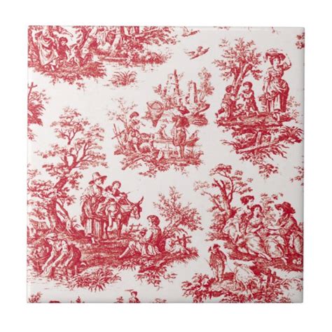 Red French Country Toile Tile