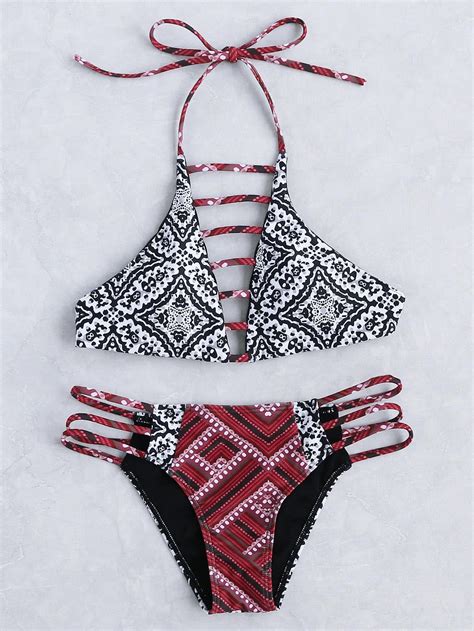 Shop Tribal Print Ladder Strap Halter Bikini Set Online Shein Offers