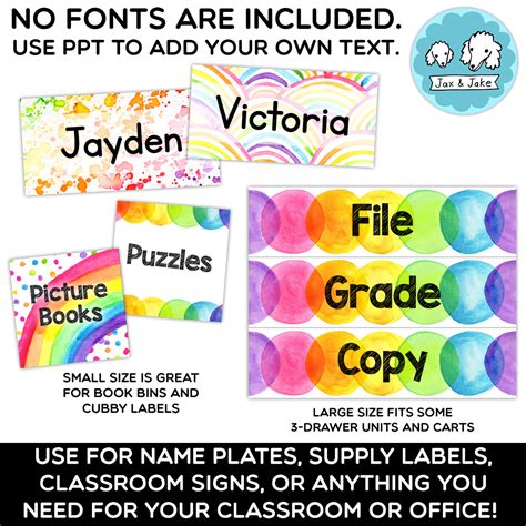Editable Rainbow Watercolor Classroom Labels Name Tags Book Bin