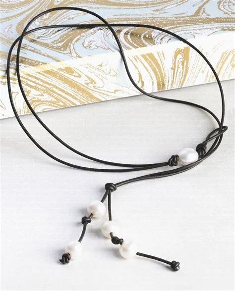 Pearl Y Lariat Necklace Leather Anniversary Gift For Woman Etsy