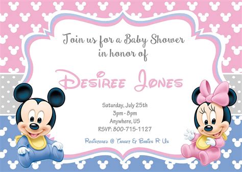 Cute Twins Baby Minnie Baby Mickey Baby Shower Invitations Mickey