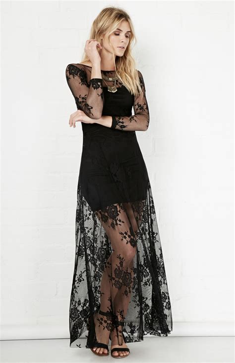 Glamorous Floral Sheer Lace Maxi Dress In Black Dailylook