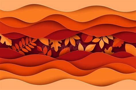 Paper Autumn Leaves And Waves Colorful Background Stock Vector