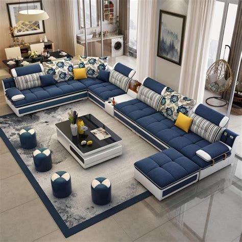 Luxury Modern U Shaped Sectional Fabric Sofa Set With Ottoman In 2021