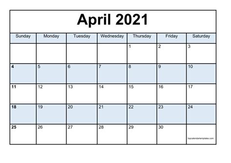 Blank April 2021 Calendar Printable Printable Word Searches
