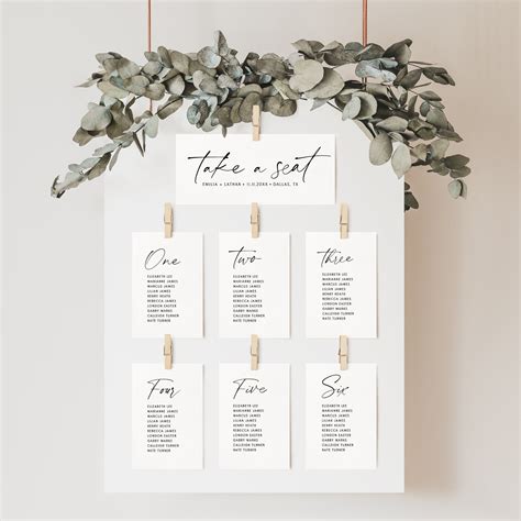 Modern Table Seating Chart Card Seating Chart Template Etsy