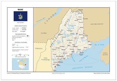 Buy 13x19 Maine General Reference Wall Map Anchor Maps Usa