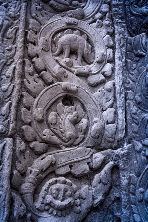 Mysterious Bas Relief Carving Depicting A Dinosaur At The Ancient Ta