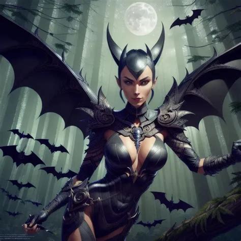 Human Bat Female Hybrid With Bat Wings Flying In The