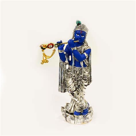 Silver Krishna Statue In Blue Color 57″ Ht Belirams Silver Ts