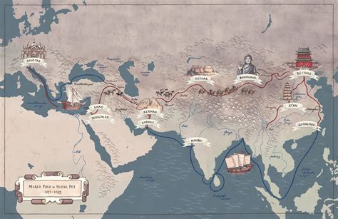 Map Of Marco Polos Travels From Venice To Mongolia 1271 1295 Ad
