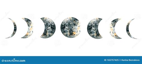 Watercolor Moon Phases Isolated On White Background Stock Illustration