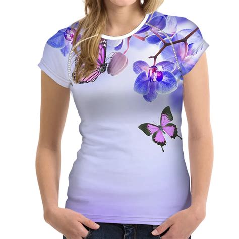 Forudesigns Flower T Shirt Women Butterfly Flowers Basic Tee Tops Girls