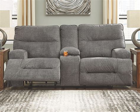 The Coombs Charcoal 2 Seat Reclining Power Sofa And Double Reclining