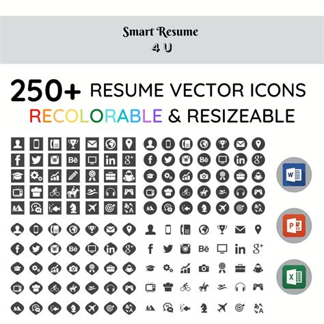 Resume Icons Set 250 Recolorable Icons For Word Powerpoint Etsy Uk