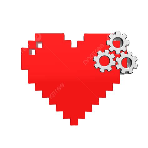 Red Heart 3d Transparent Png 3d 8 Bit Red Heart With Three Gear 3d