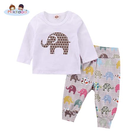 2018 Newborn Toddler Baby Elephants Printed 2pcs Outfit Long Sleeve