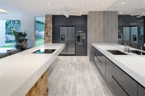 The top layer can withstand most abuse. 6x36 Amelia Mist Floor Tile - Modern - Kitchen - New York ...