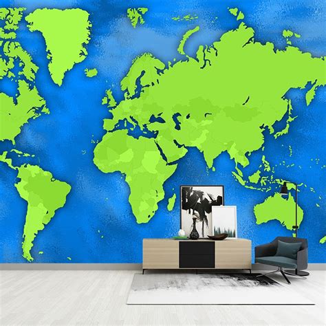 Contemporary World Map Mural Wallpaper Full Size Home Decor Cafe Design