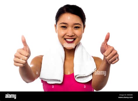 Attractive Woman Showing Double Thumbs Up Stock Photo Alamy