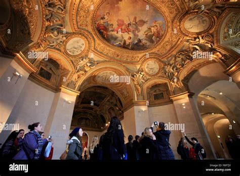 Beautiful Painted Ceilings In The Louvre Museum Paris France Stock