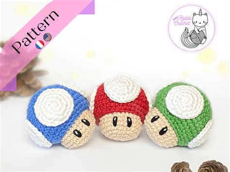 Crochet Pattern Mario Bros Mushrooms Pdf File Français Etsy