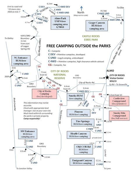 Map Of Free Camping Options Near Almo Idaho For City Of Rocks And