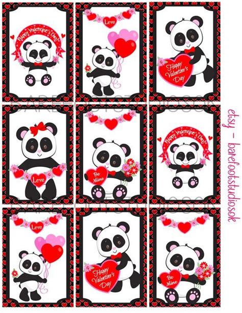Panda Valentines Panda Printable Valentines 85x11 Digital Instant