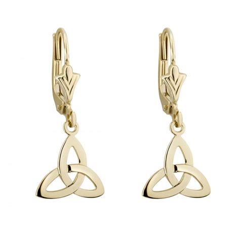 Solvar 14k Gold Trinity Celtic Knot Drop Dangle Leverback Earrings