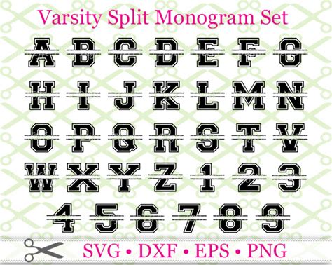 Varsity Split Letter Monogra Cricut And Silhouette Files Svg Dxf Eps Png