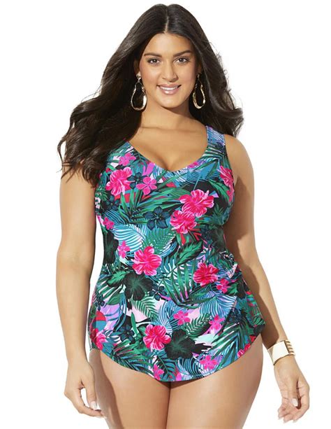Swimsuits For All Womens Plus Size Sarong Front One Piece Swimsuit 26