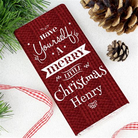 I hope he fills your socks with your favorite candy. Personalised Merry Little Christmas Chocolate Bar | Love My Gifts