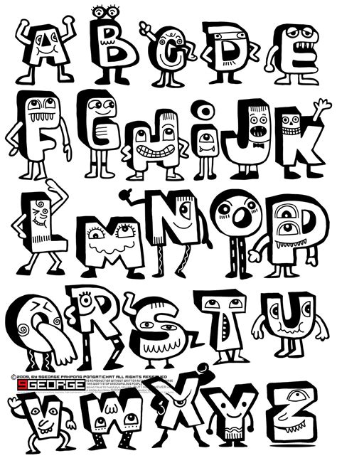 Hand Drawn Funny Monster Alphabet Isolated Letters Doodle Fontvector