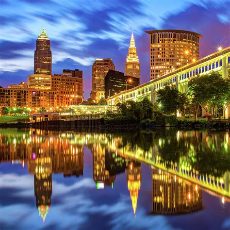 Cleveland Ohio City Reflections At Dawn Photograph By Gregory Ballos
