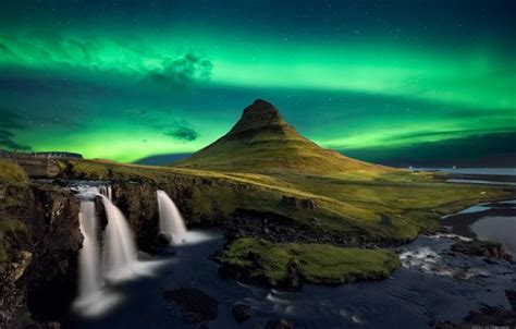 Wallpaper Night Northern Lights Waterfalls Iceland Images For Desktop Section пейзажи Download
