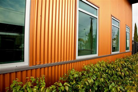 Because it's such a rich tone of brown with just a hint of red, the door creates contrast even though it's a harmonious color with the surrounding colors. Metal Siding | House exterior, Tiny house exterior ...