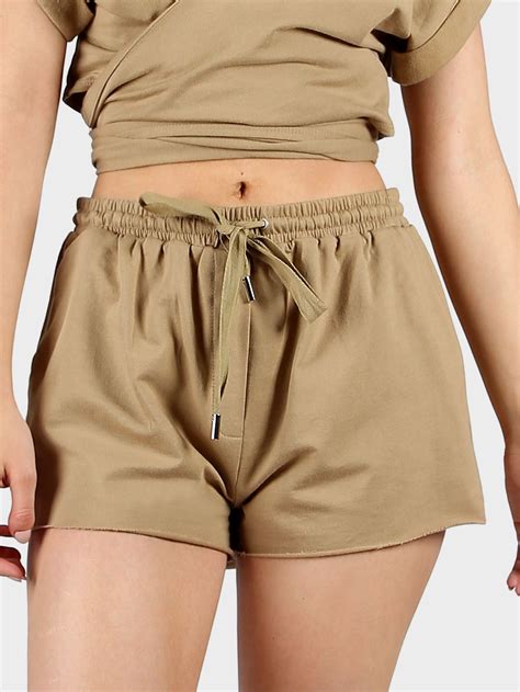 Shop Jersey Knit Drawstring Shorts OLIVE online. SheIn offers Jersey ...