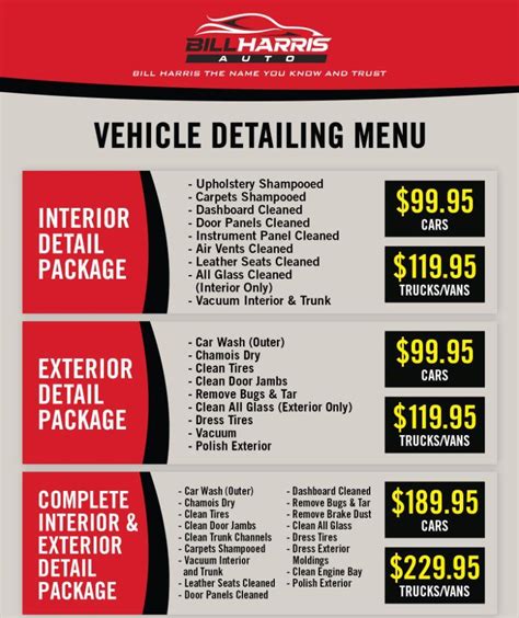 Washos mobile car wash and detailing pricing. Vehicle Detailing Menu - Bill Harris Service Center in ...