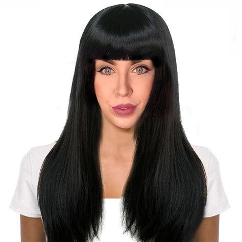 Deluxe Long Black with Fringe Wig