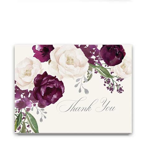 Wedding Thank You Cards Purple Eggplant Greenery Floral